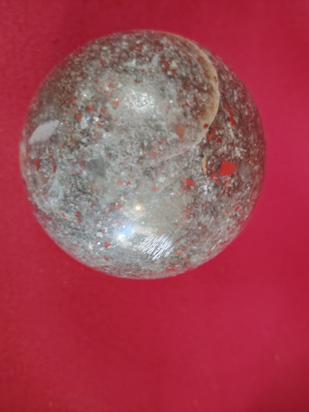 Translucent Decorative Sphere with Rust-Red Flecks